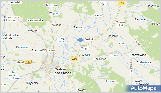 mapa Giżyce, Giżyce gmina Grabów nad Prosną na mapie Targeo